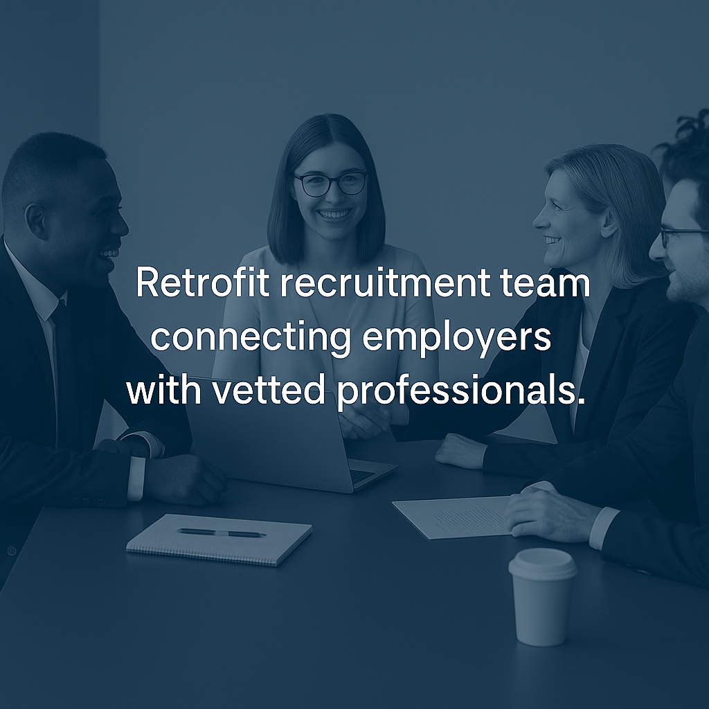 Retrofit recruitment team connecting employers with vetted professionals.