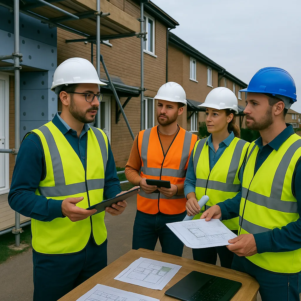 Retrofit Coordinator conducting on-site checks with retrofit delivery team