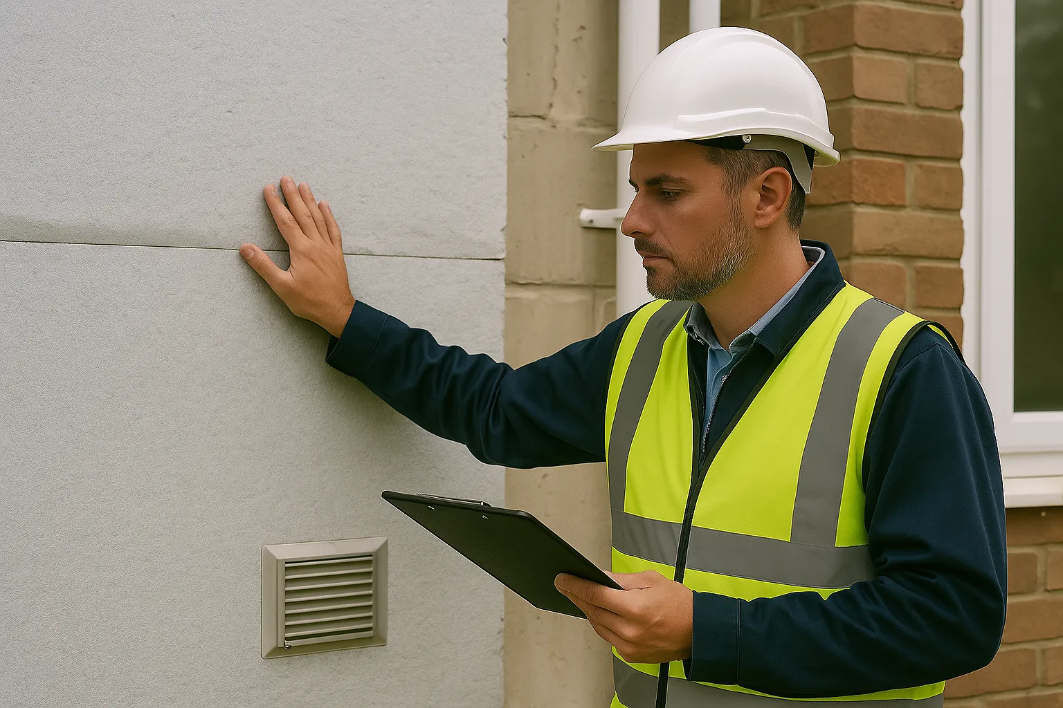 Site Manager conducting quality inspection of insulation installation
