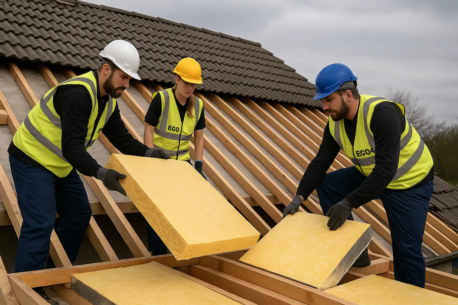 ECO4 retrofit team working on roof insulation project