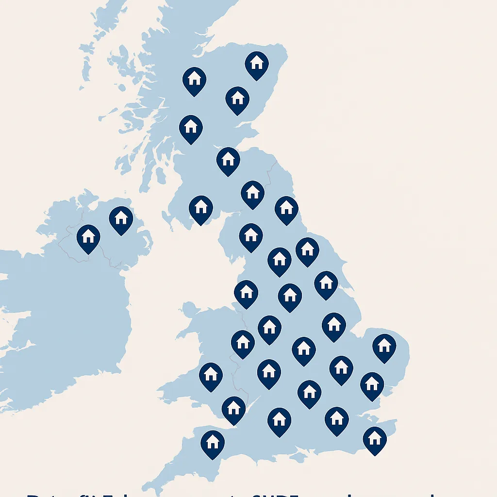 UK map showing South Wales highlighted for retrofit recruitment coverage